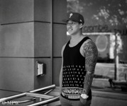 Queen Street Auckland city, black and white photo by Mike Wheelton